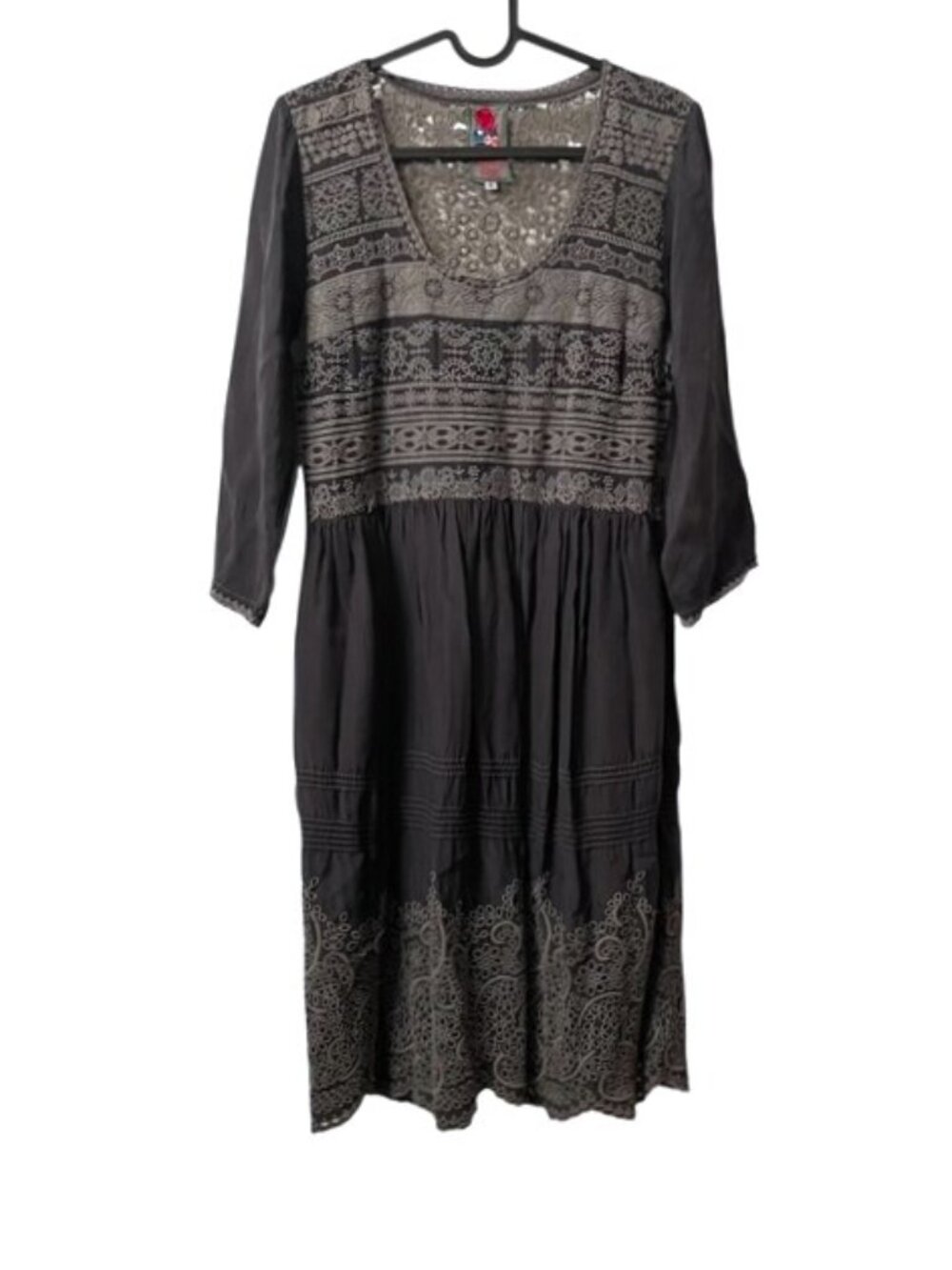 Johnny Was Embroidered Lace Eyelet Dress Gray Size Small